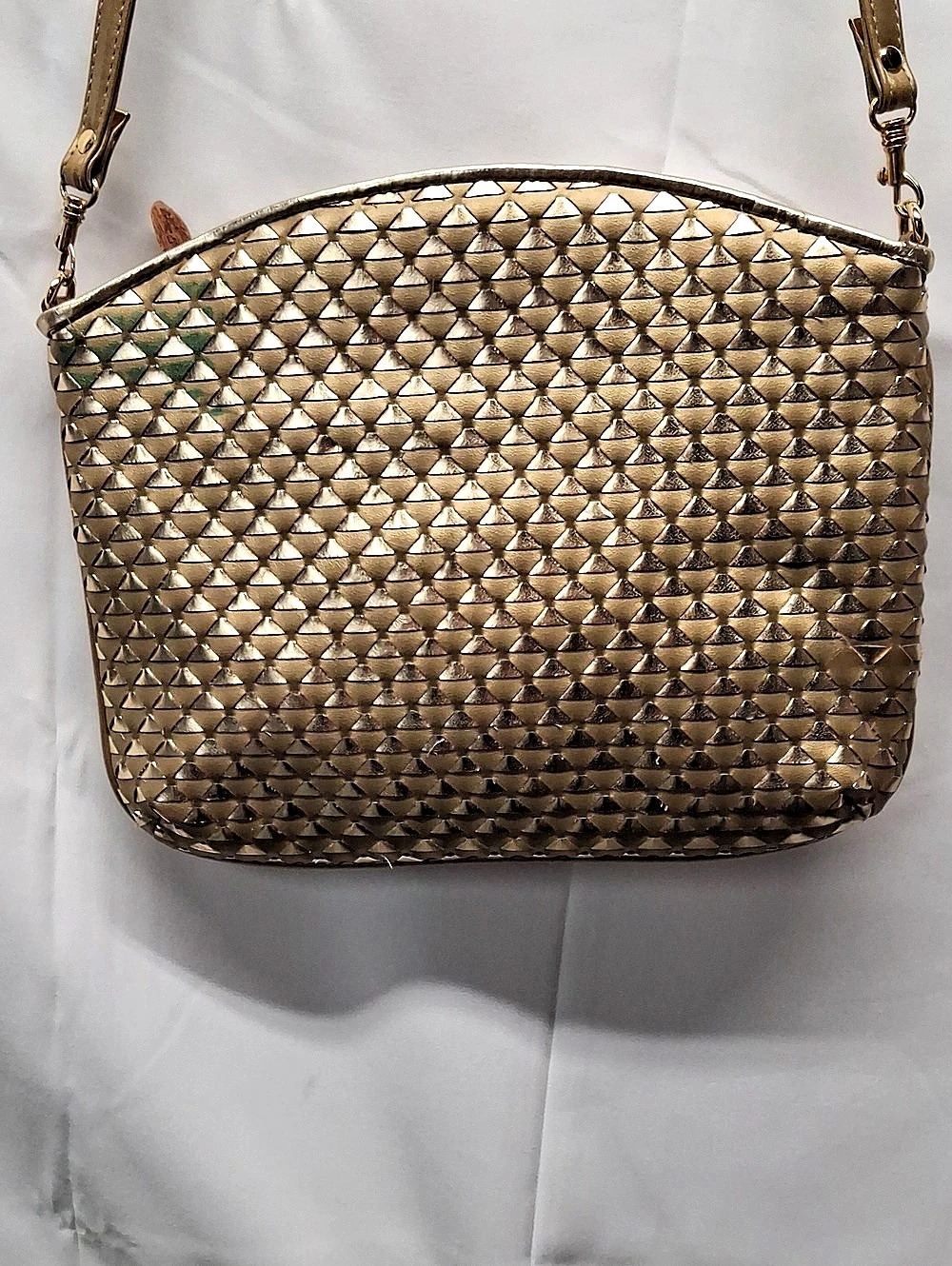 Warren Reed Geometric Studded Crossbody Bag in Brown & Gold
